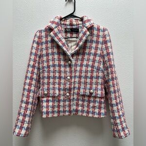 Zara pearl button multicolored textured jacket size small